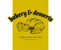 Bakery house & desserts logo design with hand drawn bread and cupcakes illustration.